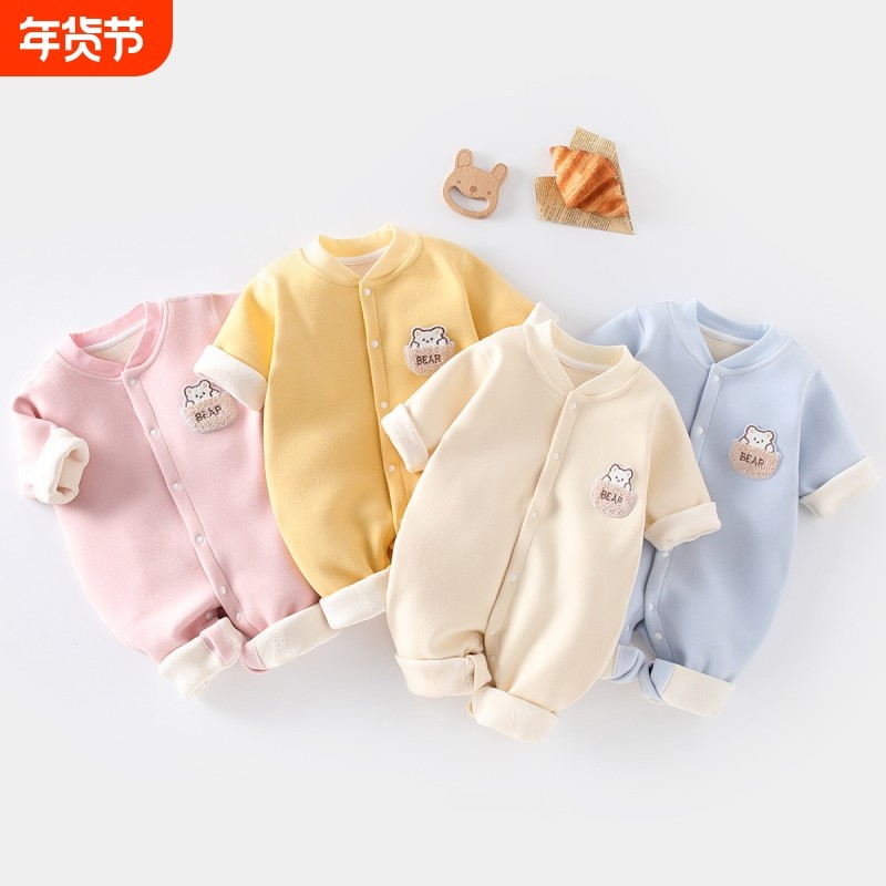 婴儿秋冬季加绒连体衣新生儿保暖衣宝宝外出衣服爬爬服