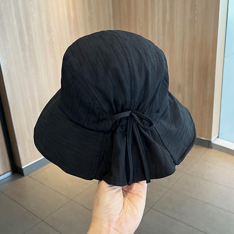 韩版渔夫帽女夏薄款时尚大头围遮阳帽蝴蝶结太阳大沿紫外线子女