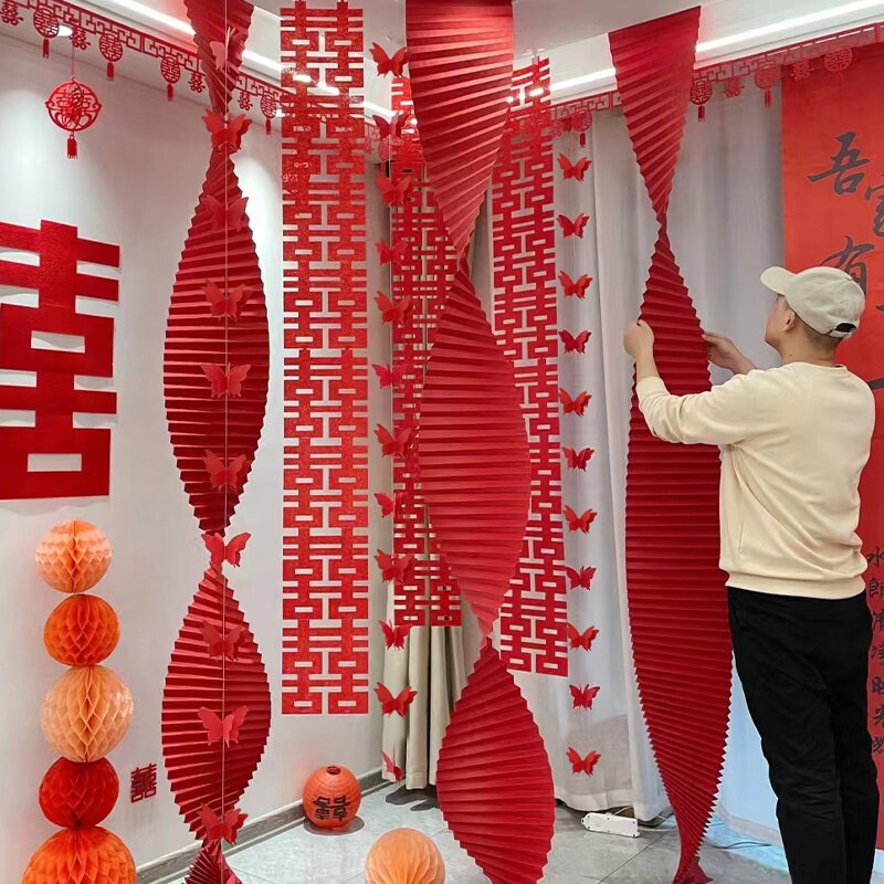 婚房装饰褶皱条幅折纸结婚庆氛围感晨袍拍照区布置套装客厅婚庆