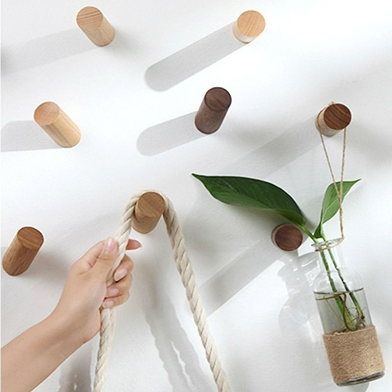 实木挂钩玄关墙上免钉贴强力胶免打孔门后壁挂创意厨房试衣间承重