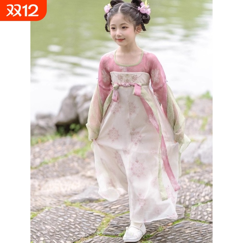 原创汉服女童唐宫夜宴春夏季儿童花神古装薄款中国风夏季超仙女童