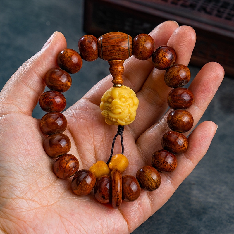 回流炸裂纹圆珠桶珠手串驼骨牛骨做旧民族风藏式个性手串男女盘玩
