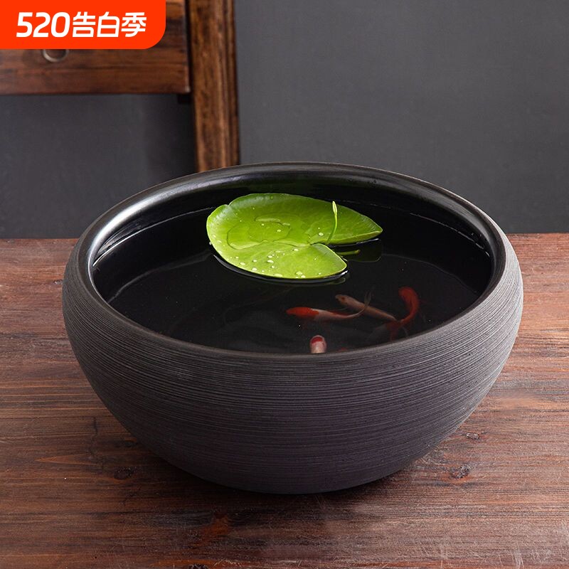 陶瓷缸手工现代装饰金鱼缸睡莲花盆碗莲荷花缸乌龟缸水景造景摆件