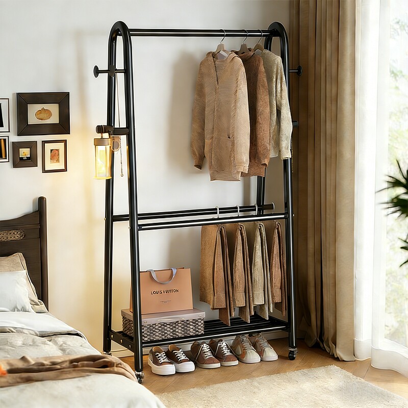 衣帽架落地家用卧室次净衣服挂衣架新款移动置物架床尾晚上放衣服
