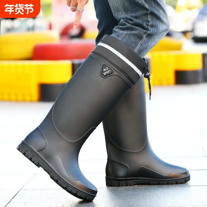 新款防水束口雨鞋男款骑手专用工作外穿防滑雨靴保暖时尚中筒水鞋