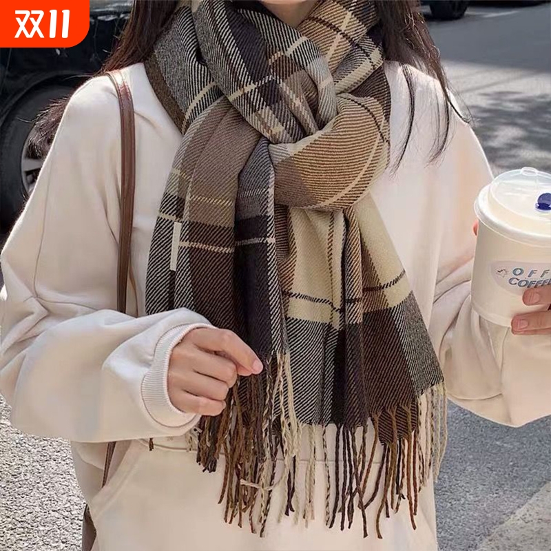 围巾女秋冬季2025新款格子韩系加厚英伦风披肩高级感氛围保暖围脖