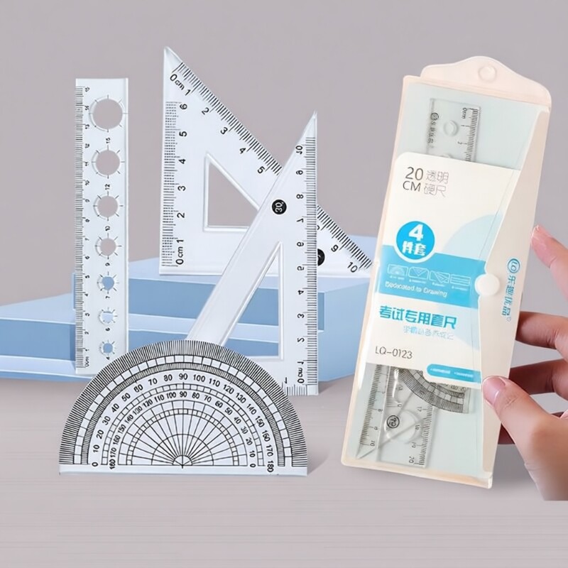 小学生画图文具套装透明三角板套尺儿童可爱卡通波浪直尺多功能绘图量角器软尺尺子测量优品考试硬尺软尺