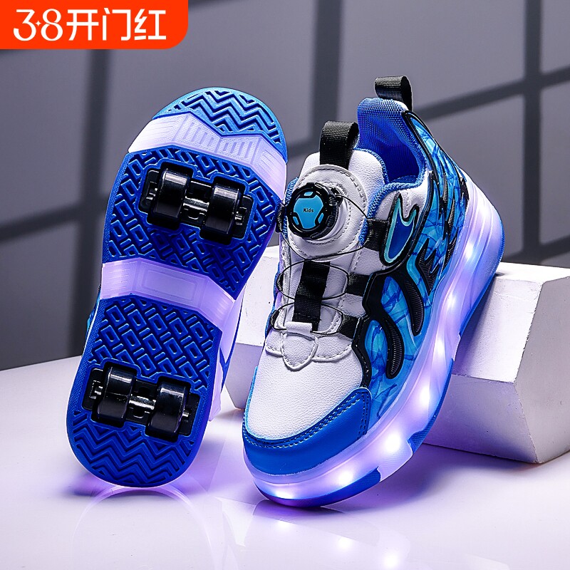 儿童暴走鞋男童充电发光爆走四轮轮滑鞋学生亮灯隐形溜冰鞋滑轮鞋