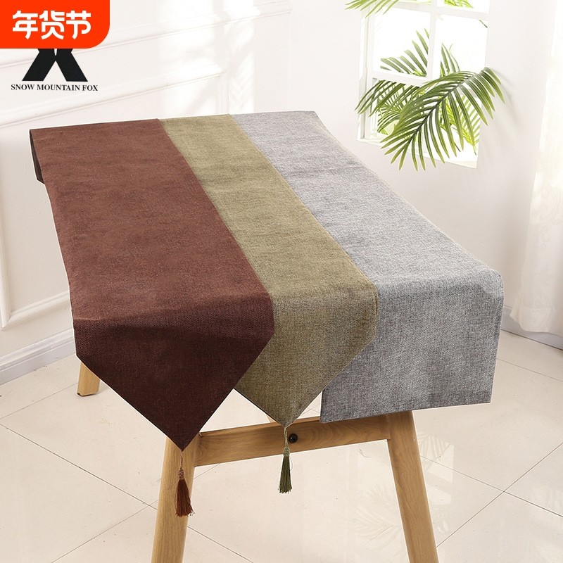 复古纯色涤纶制桌旗 仿麻单调花长条桌旗 欧式怀旧客厅编织桌旗