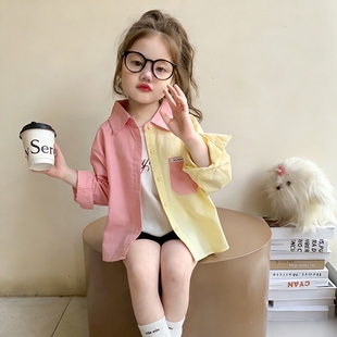 女童拼色衬衫2026新款儿童薄款防晒长袖上衣中大童夏装儿童学生