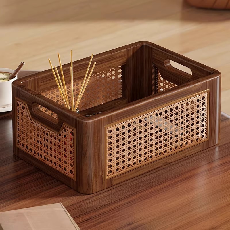 实木藤编桌面收纳篮家用玩具杂物储物筐客厅遥控收纳筐零食整理筐,收纳整理,收纳筐,淘宝优惠券,粉丝福利购,淘宝优惠卷