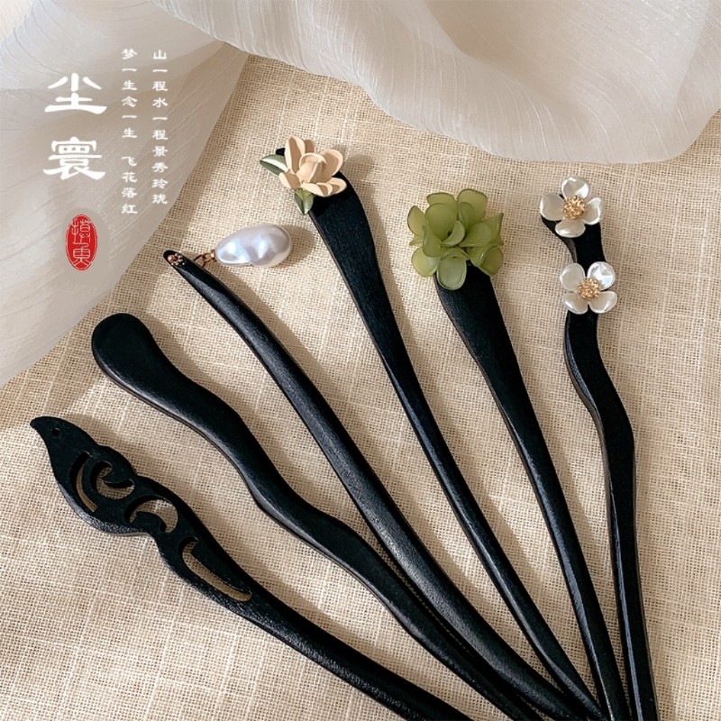 古风木质发簪女黑色高级感簪子新中式简约现代日常发钗子头饰