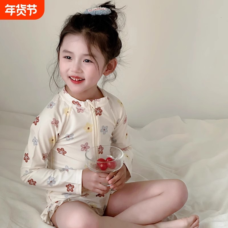 女童泳衣洋气中小童沙滩服夏装温泉速干游泳衣宝宝连体防晒泳装
