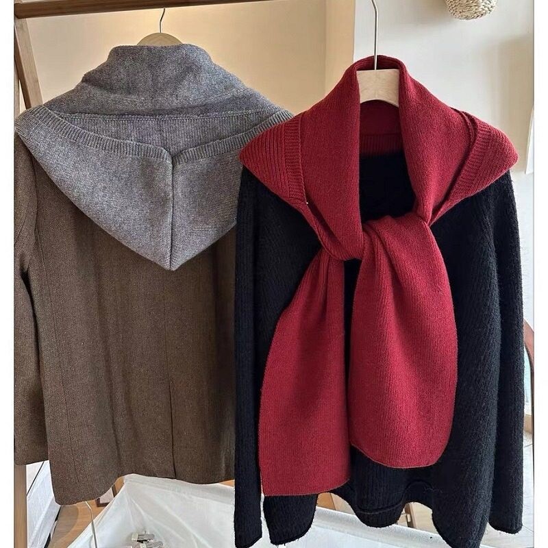自留款~韩国东大门正版 连帽围巾加厚氛围感针织围巾冬季防风护颈