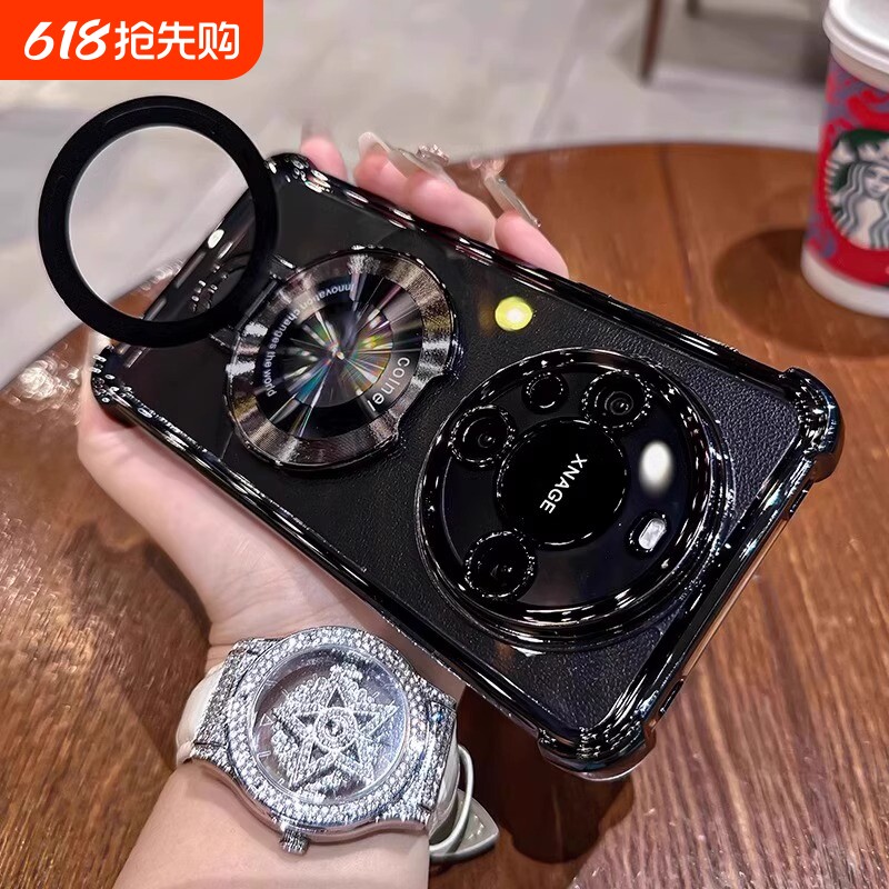 适用于华为mate70pro+手机壳磁吸支架电镀四角气囊mate
