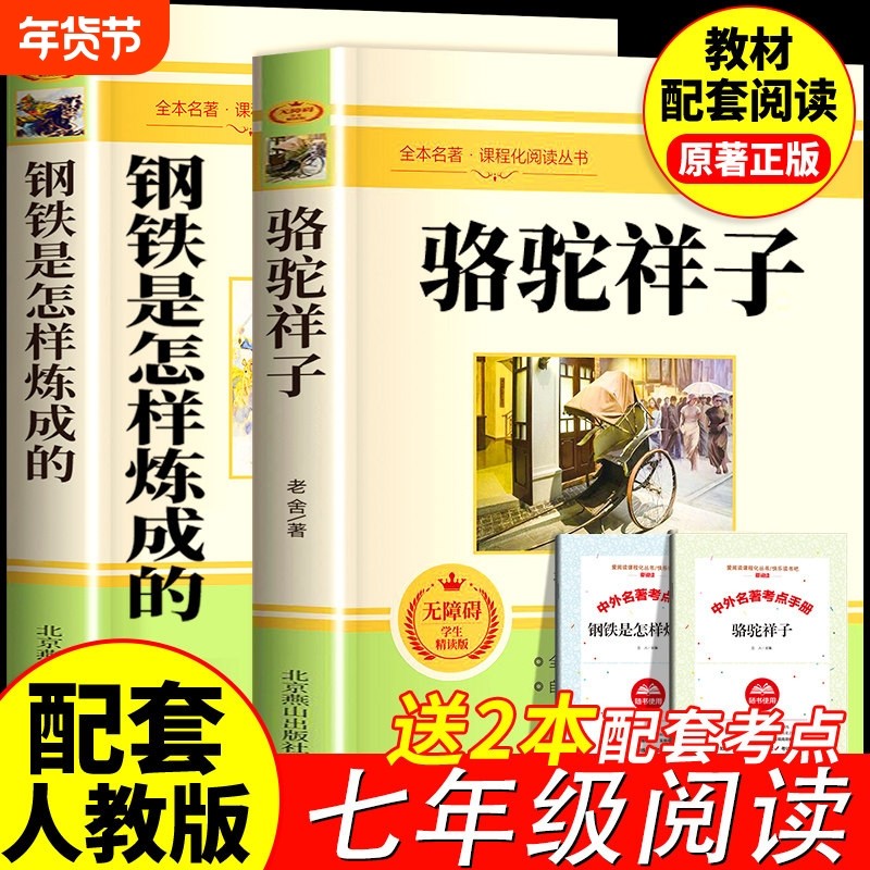 骆驼祥子和钢铁是怎样炼成的七年级下册课外书必读原著正版完整版7下海底两万里朝花夕拾西游记老舍著中学生名著文学初中小说命运,书籍/杂志/报纸,现代/当代文学,淘宝优惠券,粉丝福利购,淘宝优惠卷