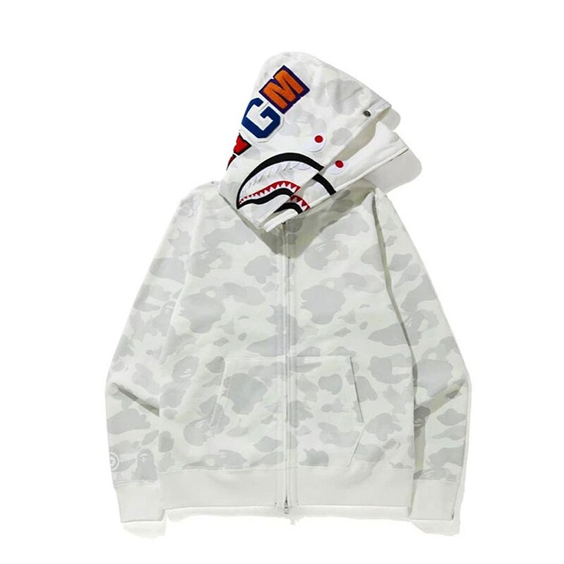 潮牌APE连帽卫衣双帽开衫拉链夜光重磅SHARK APE鲨鱼迷彩外套亲子