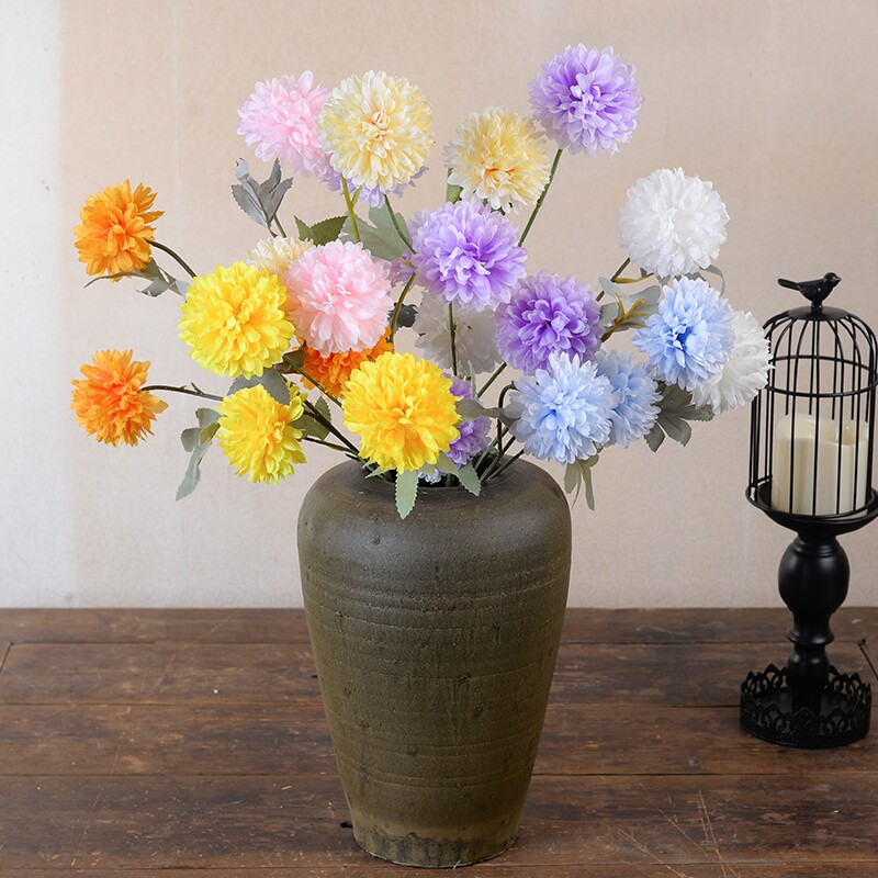 仿真蒲公英 人造花多色3头球菊乒乓球菊 婚庆装饰花材葱球仿真花