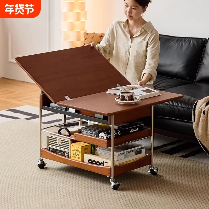 实木茶几家用客厅小推车中古风小户型可移动折叠茶几沙发边几高级,住宅家具,茶几,淘宝优惠券,粉丝福利购,淘宝优惠卷