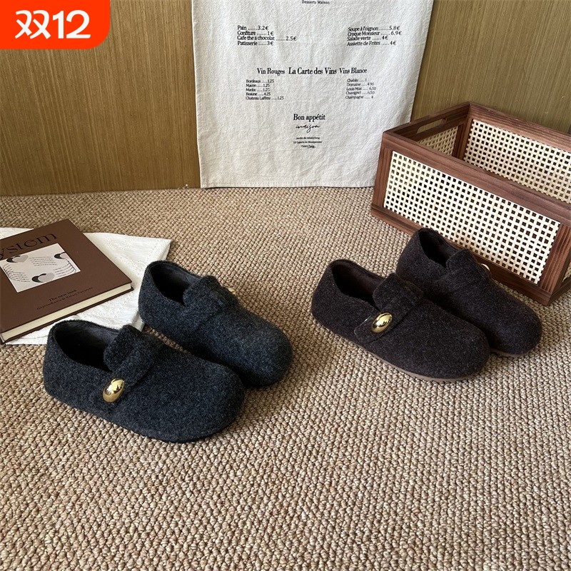 保暖加绒内增高毛呢勃肯鞋2025冬季新款厚底小金豆丑萌博肯鞋女鞋