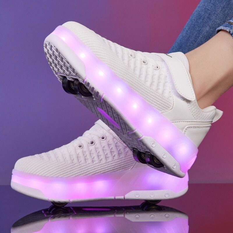 迪森图新款男童女童可发光四轮轮滑鞋双用可拆卸儿童运动鞋耐磨