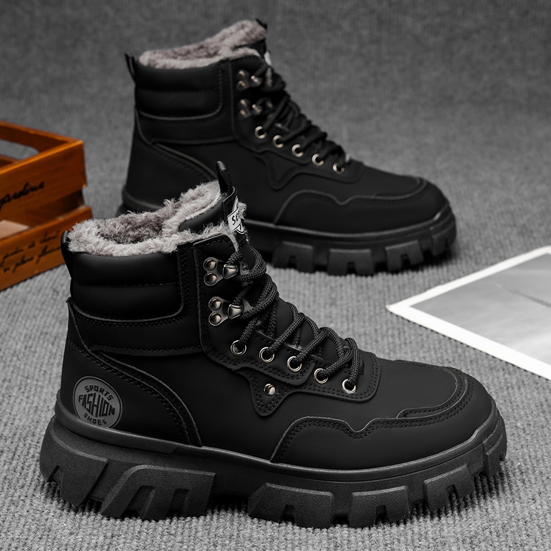马丁靴男款高帮冬季加绒保暖棉鞋户外防水防滑皮毛一体东北雪地靴