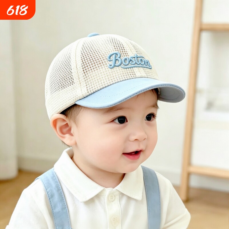 儿童遮阳防晒帽婴幼儿帽子夏季薄款透气网帽男女宝宝太阳鸭舌帽潮