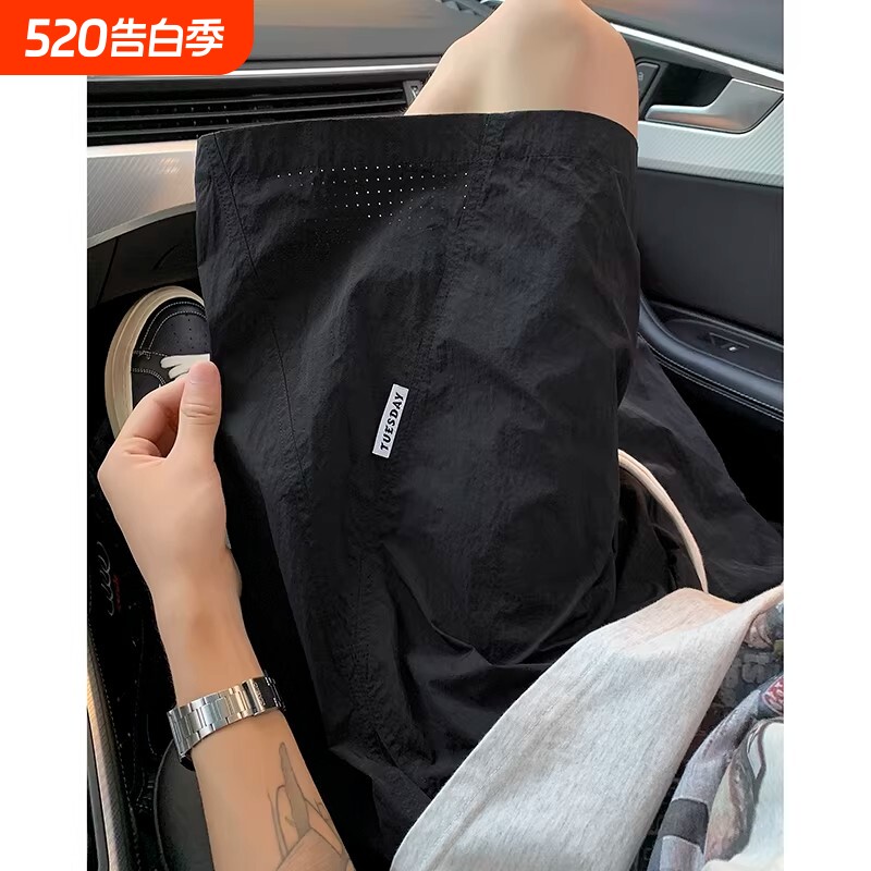 美式网眼速干短裤男夏季薄款男士沙滩裤宽松休闲篮球运动五分裤子