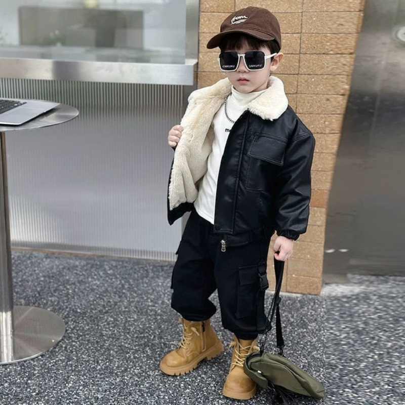 男童皮衣外套秋冬款2025新款痞帅宝宝冬季加绒加厚儿童皮夹克外套