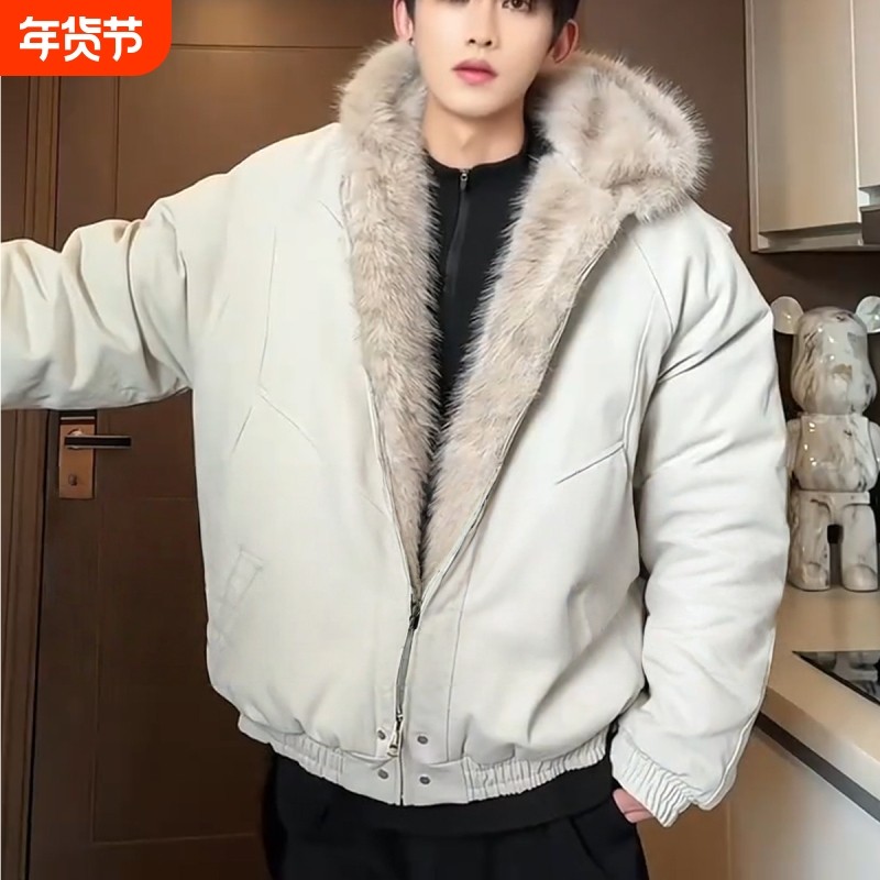 美式复古大毛领连帽羽绒服外套男女冬季短款加厚面包服棉衣外黑色,户外/登山/野营/旅行用品,羽绒衣,淘宝优惠券,粉丝福利购,淘宝优惠卷