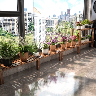 阳台花架窗台延伸板置物架实木防腐木加宽可定扩展架花盆架高低g^