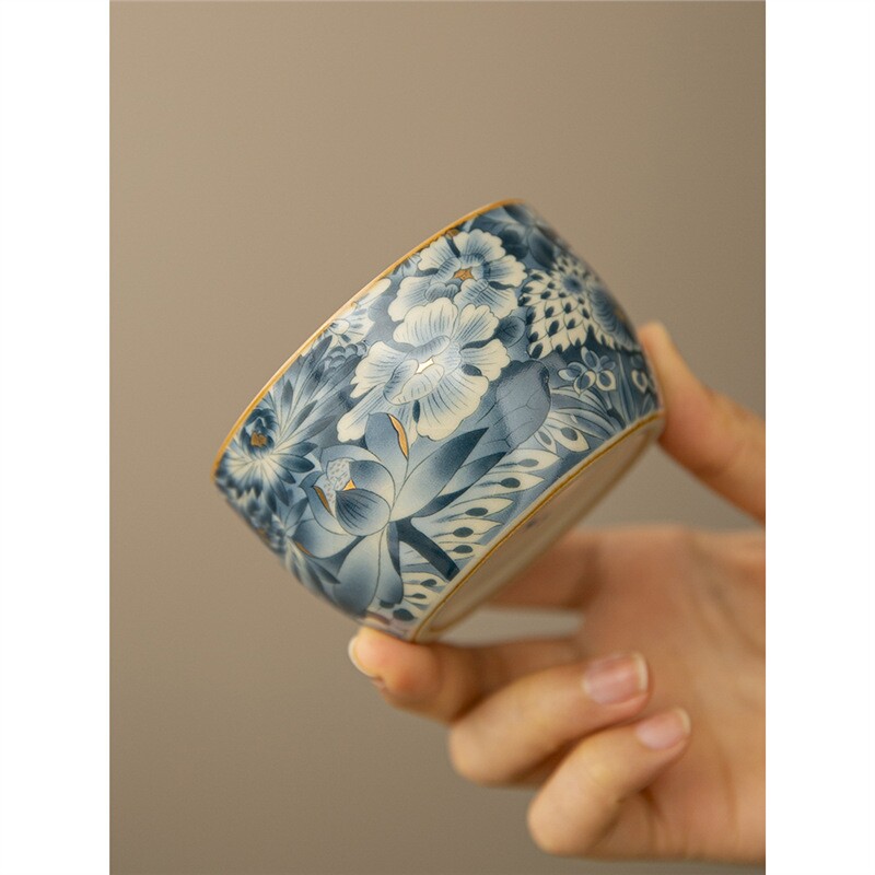 汝窑金万花主人杯茶杯高档品茗杯单个陶瓷个人专用功夫茶具茶盏