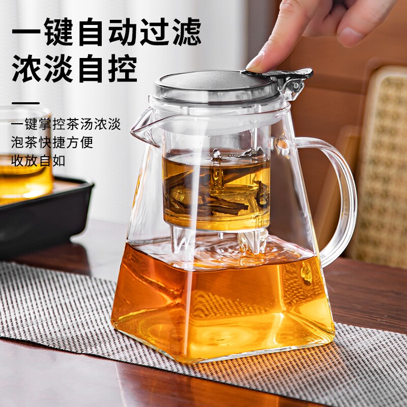 茶水分离滤茶杯沏茶壶玻璃泡茶壶加厚高硼硅滤网内置一键茶叶红茶图片