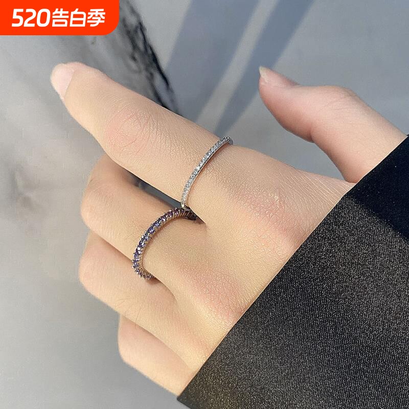 排钻戒指女 s925银ins风时尚满钻尾戒单排戒叠戴韩款首饰银饰