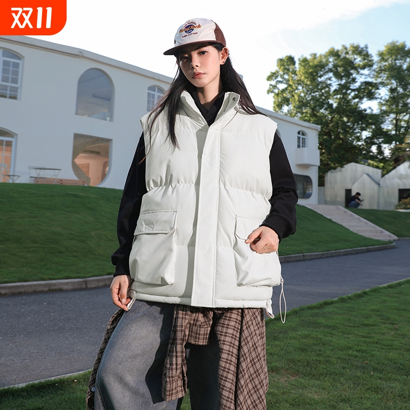 2025新款潮牌立领棉服马甲男秋冬季宽松运动简约加厚坎肩外套百搭