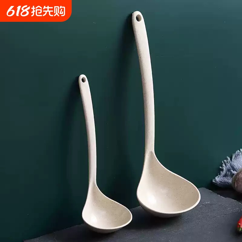 韩式长柄汤勺小麦秸秆家用盛汤稀饭粥勺厨房耐高温防烫大号拌饭勺