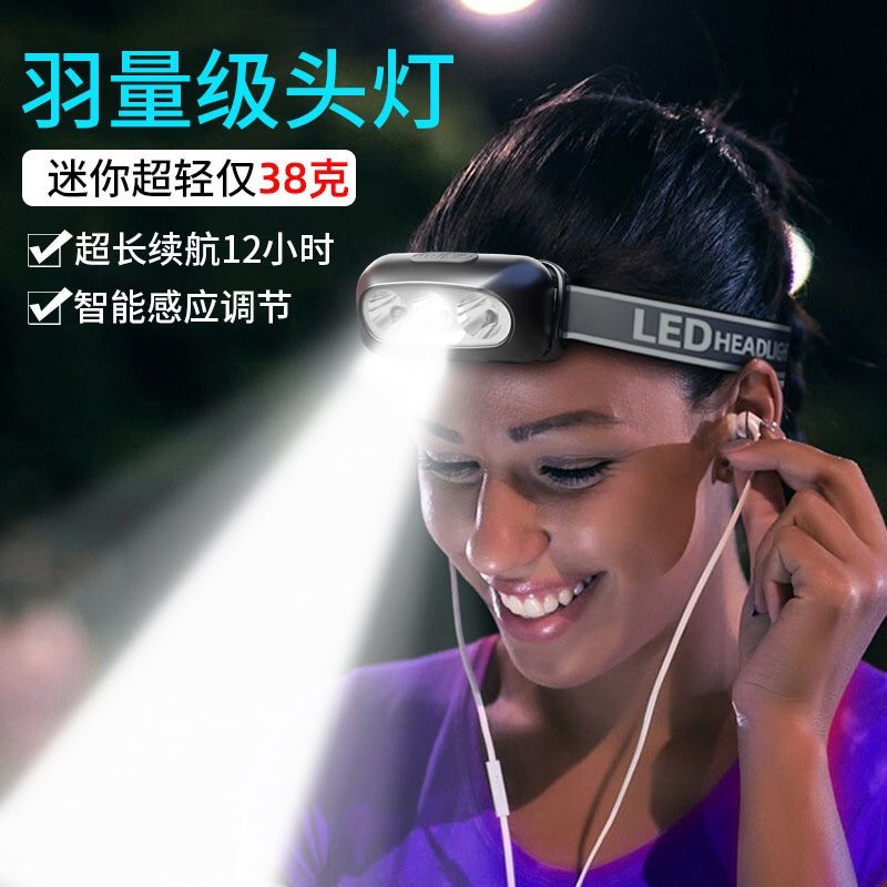 LED头灯超亮可充电头戴式强光感应特亮手电筒小型便携式夜钓鱼灯