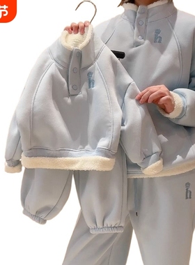 2025冬新款儿童加绒加厚卫衣套装男女童休闲卫衣卫裤两件套THH258