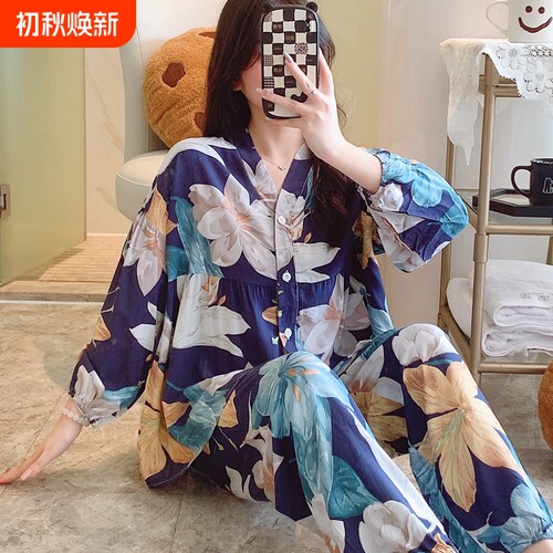 可外穿宽松纯棉家居服套装睡衣