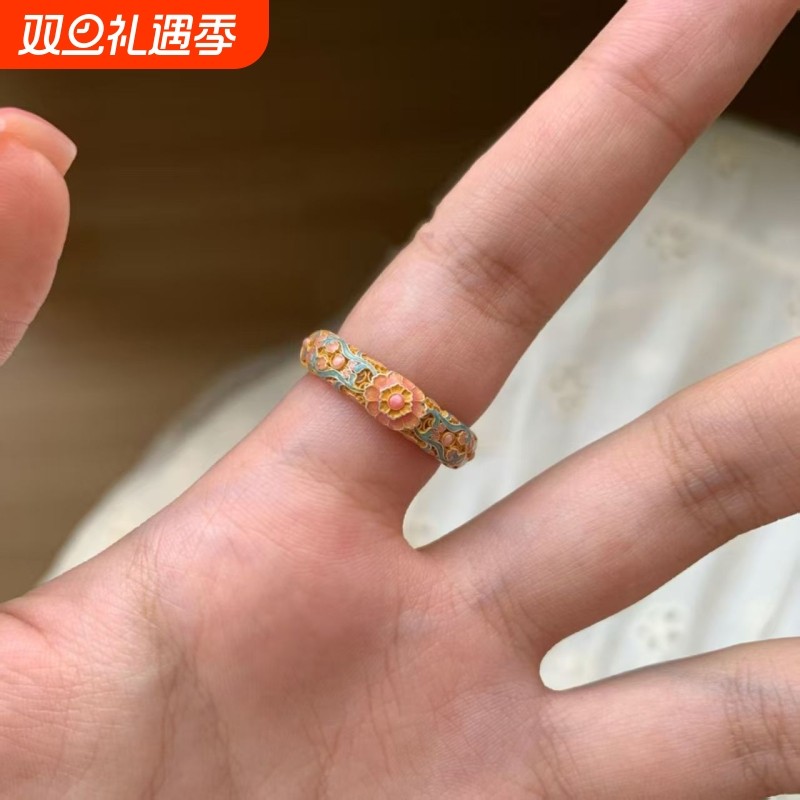 「梨昙司」国风新中式珐琅金色戒指重工轻奢戒指精致配饰2025新款