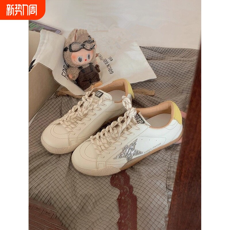 真皮版~内增高星星德训鞋女春夏新款白鞋做旧休闲运动板鞋小脏鞋