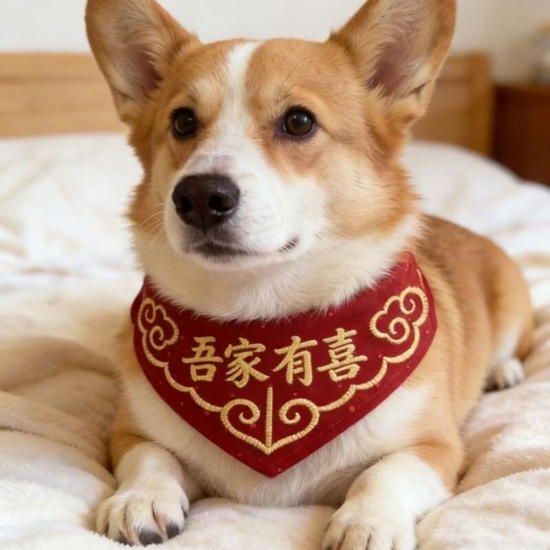 宠物围脖猫咪宠物狗口水巾结婚喜庆围巾三角巾项圈围兜喜字可调节