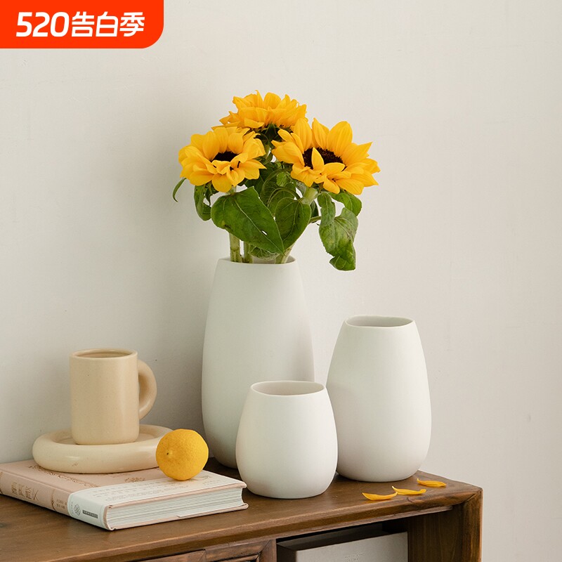白色陶瓷花瓶客厅插花餐桌摆件仿真花鲜花轻奢高级感装饰电视柜
