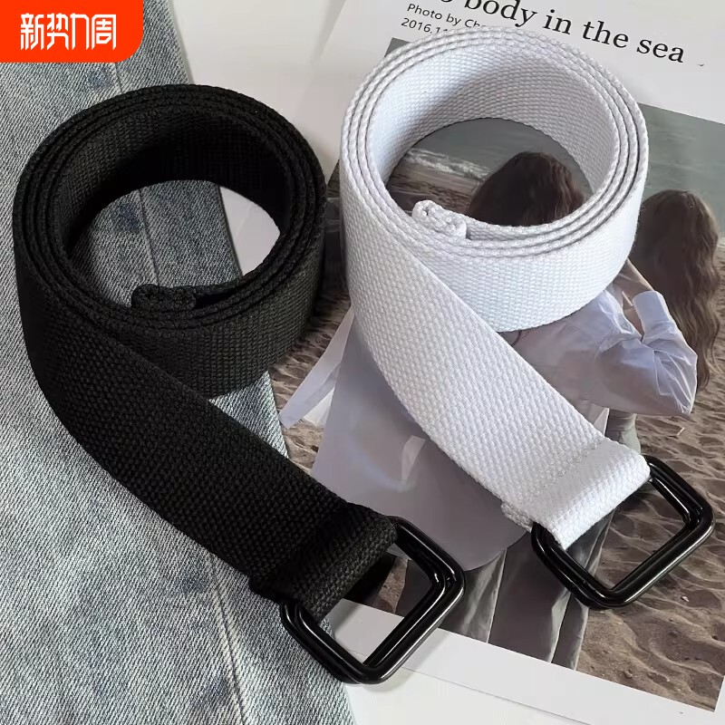 帆布腰带带女男双环扣学生编织百搭皮带牛仔布裤带裤腰带男士