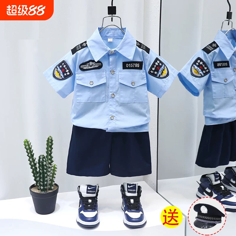 儿童警察套装男童警官服角色扮演交警制服女童警员服装演出服帽子