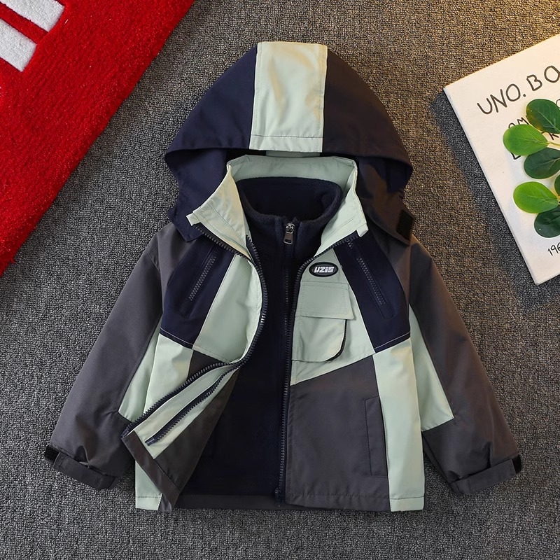 童装外套男童秋冬款加绒派克服加厚儿童三合一冲锋衣羽绒棉服夹棉