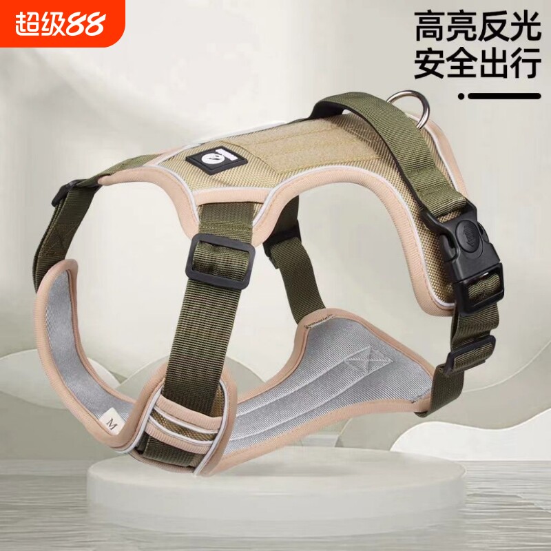 狗狗牵引绳金毛外出背心防爆胸背拉布拉多遛狗反光背带大型犬调节