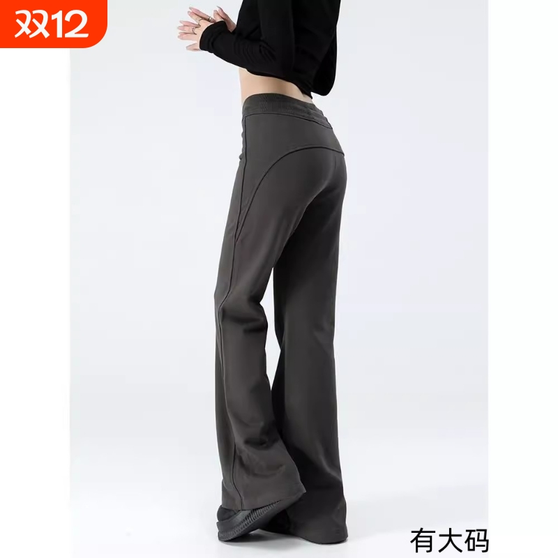 春秋新款梨形大码休闲加绒微喇裤女运动卫裤遮胯弹力直筒喇叭裤子