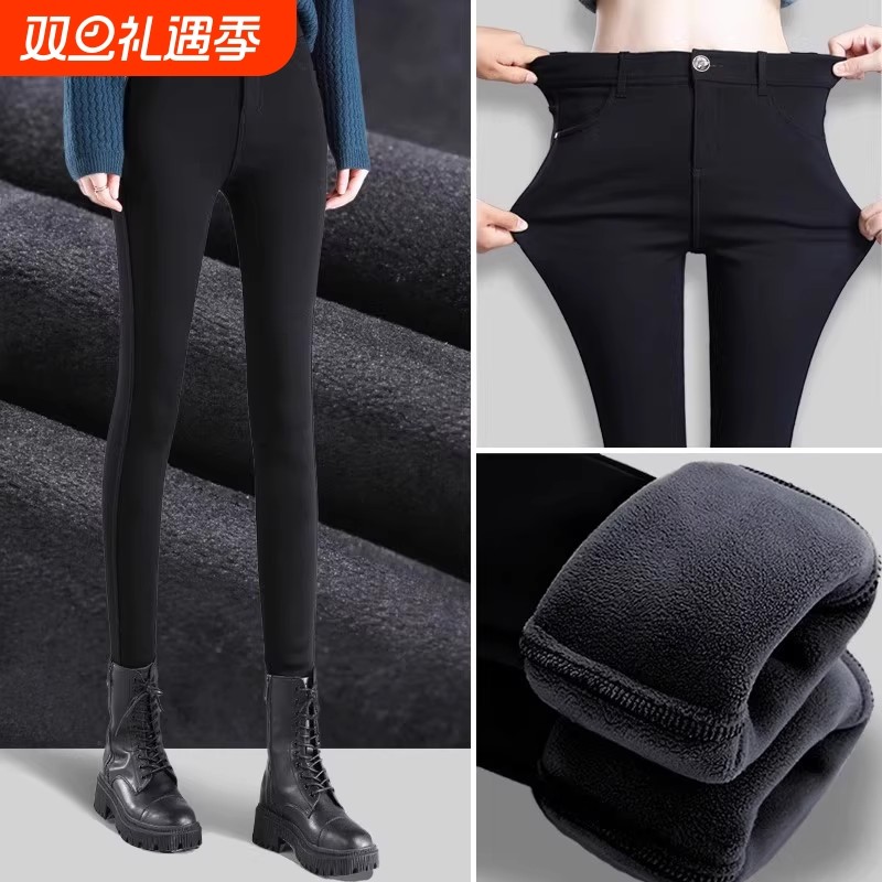 加绒加厚打底裤秋冬外穿2025新款胖mm大码裤子高腰紧身黑色小脚