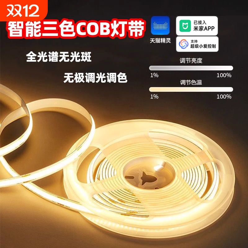 客厅双眼皮吊顶贴片灯带无极调光